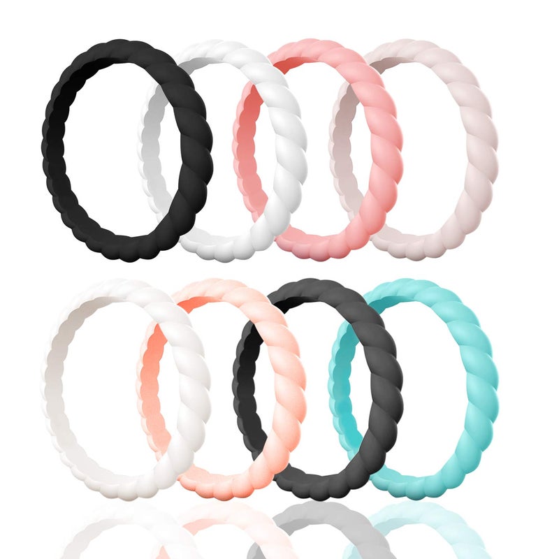 Egnaro Silicone Wedding Ring for Women,Seamless Thin and Stackble Braided Rubber Wedding Bands Rubber Rings for Women - Image 1